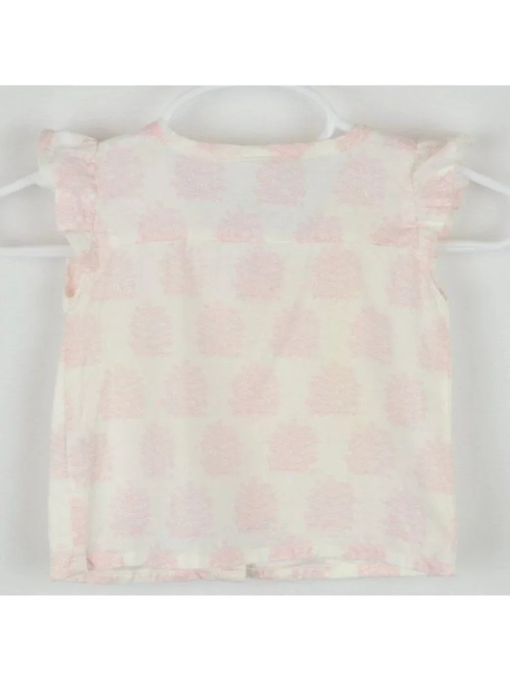 Egg Baby Infant 3-6 Months White Pink Tree Print Button Up Ruffle Sleeve Blouse